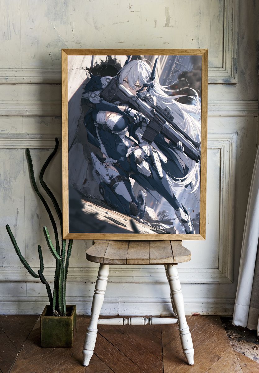 Cybernetic Anime Sniper Poster. room preview