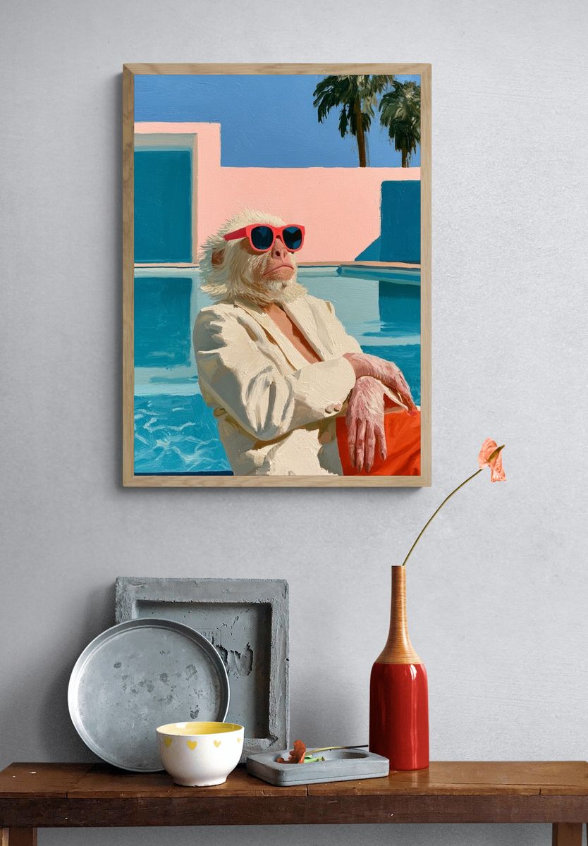 Poolside Monkey Portrait Print. — room view 3