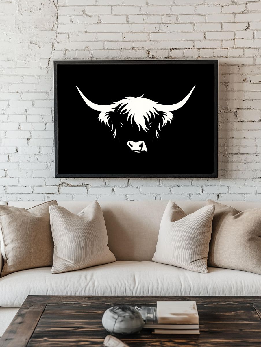 Highland Cow Minimalist Print. room preview
