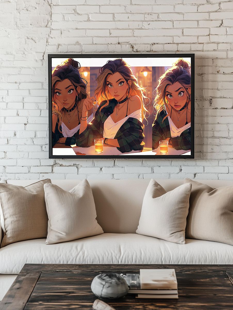 Anime Girl Trio Bar Scene Poster. room preview
