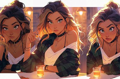 Anime Girl Trio Bar Scene Poster. poster