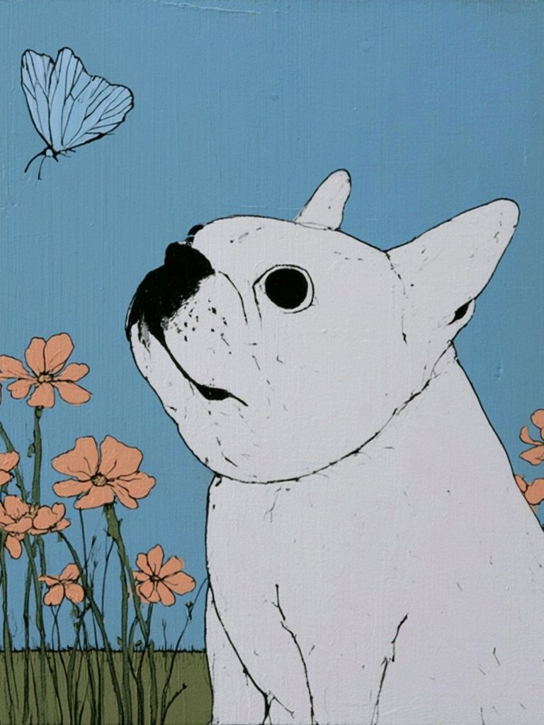 White Bulldog Floral Illustration Poster. poster — animals art