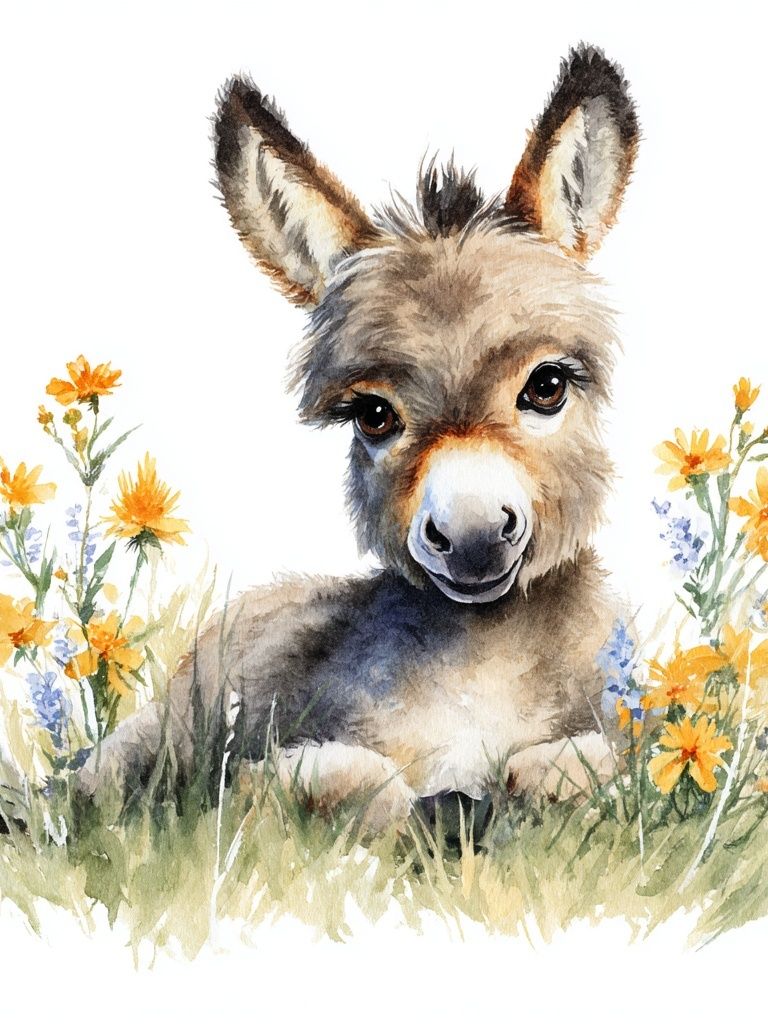 Baby Donkey Watercolor Poster. poster — animals art