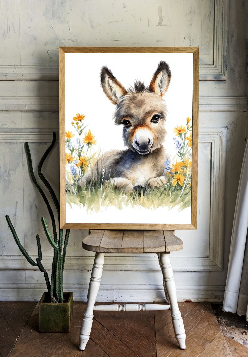 Baby Donkey Watercolor Poster. — room view 1