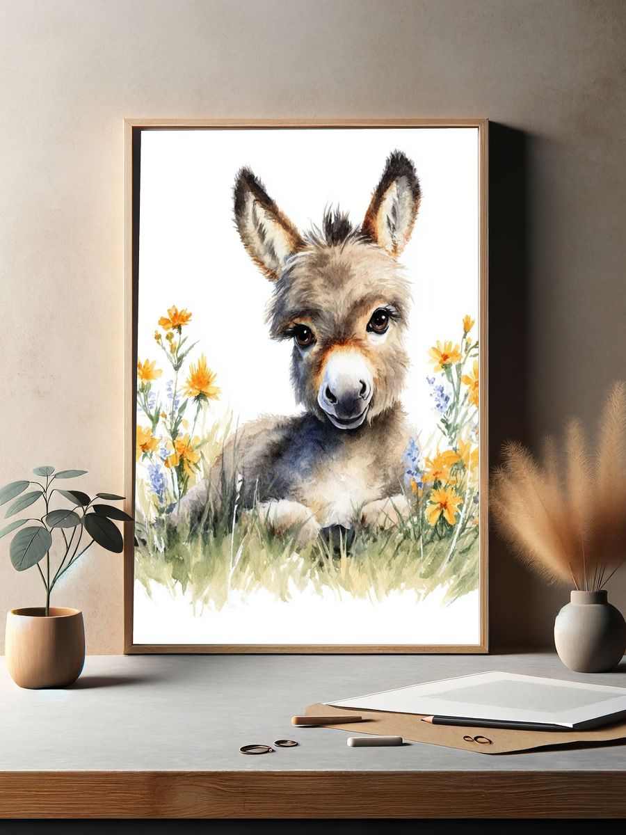 Baby Donkey Watercolor Poster. — room view 2