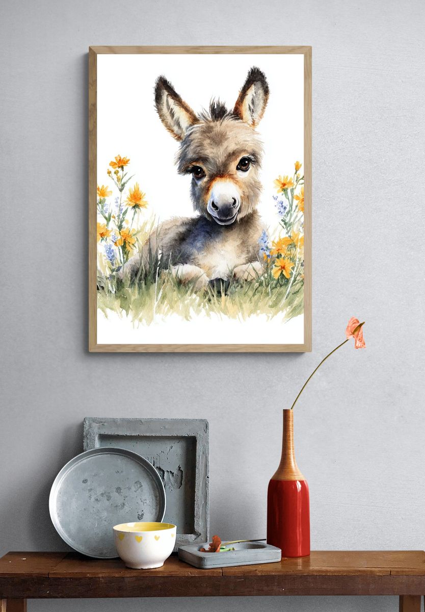 Baby Donkey Watercolor Poster. — room view 3