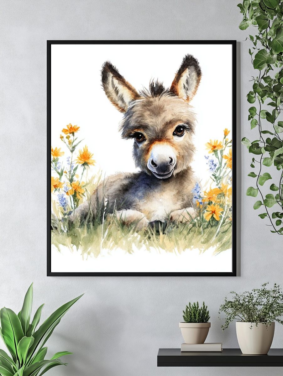Baby Donkey Watercolor Poster. — room view 4