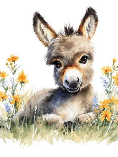 Baby Donkey Watercolor Poster. poster print