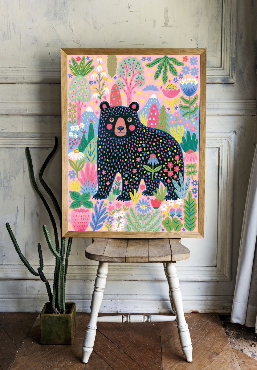 Bear in Bloom Illustration Poster. — room view 1