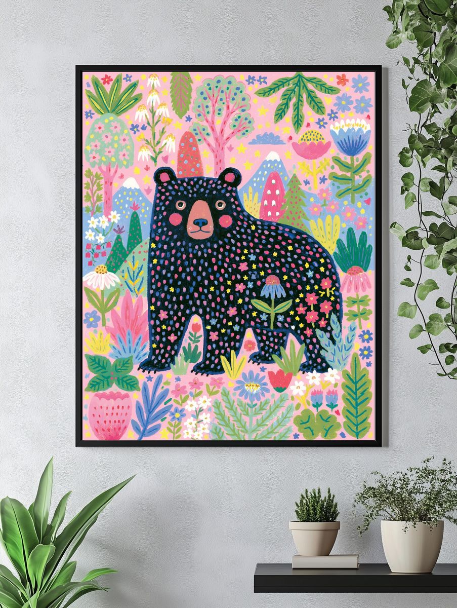 Bear in Bloom Illustration Poster. — room view 4