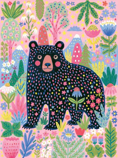 Bear in Bloom Illustration Poster.
