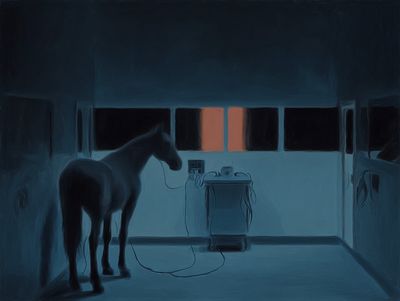 Horse in Stable Nightscape Poster. poster