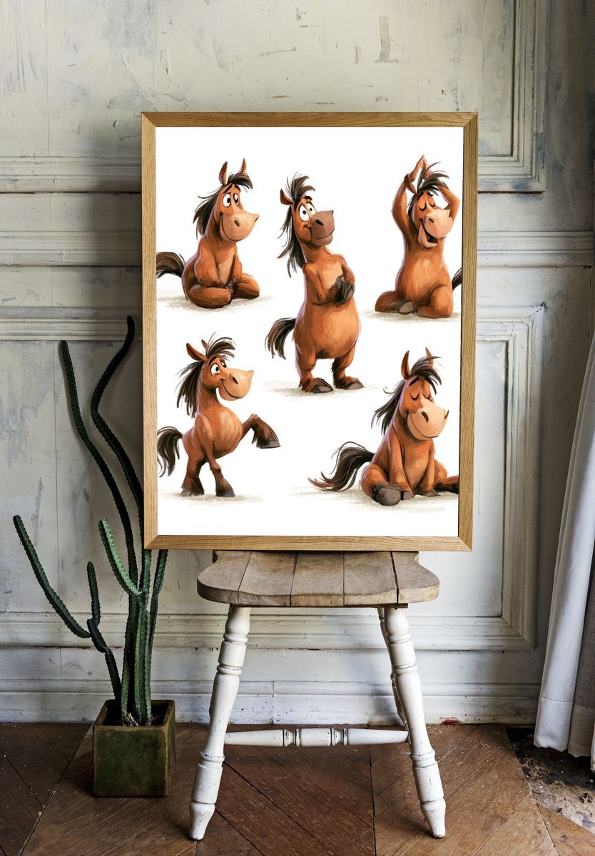 Playful Horse Character Illustration Poster. room preview