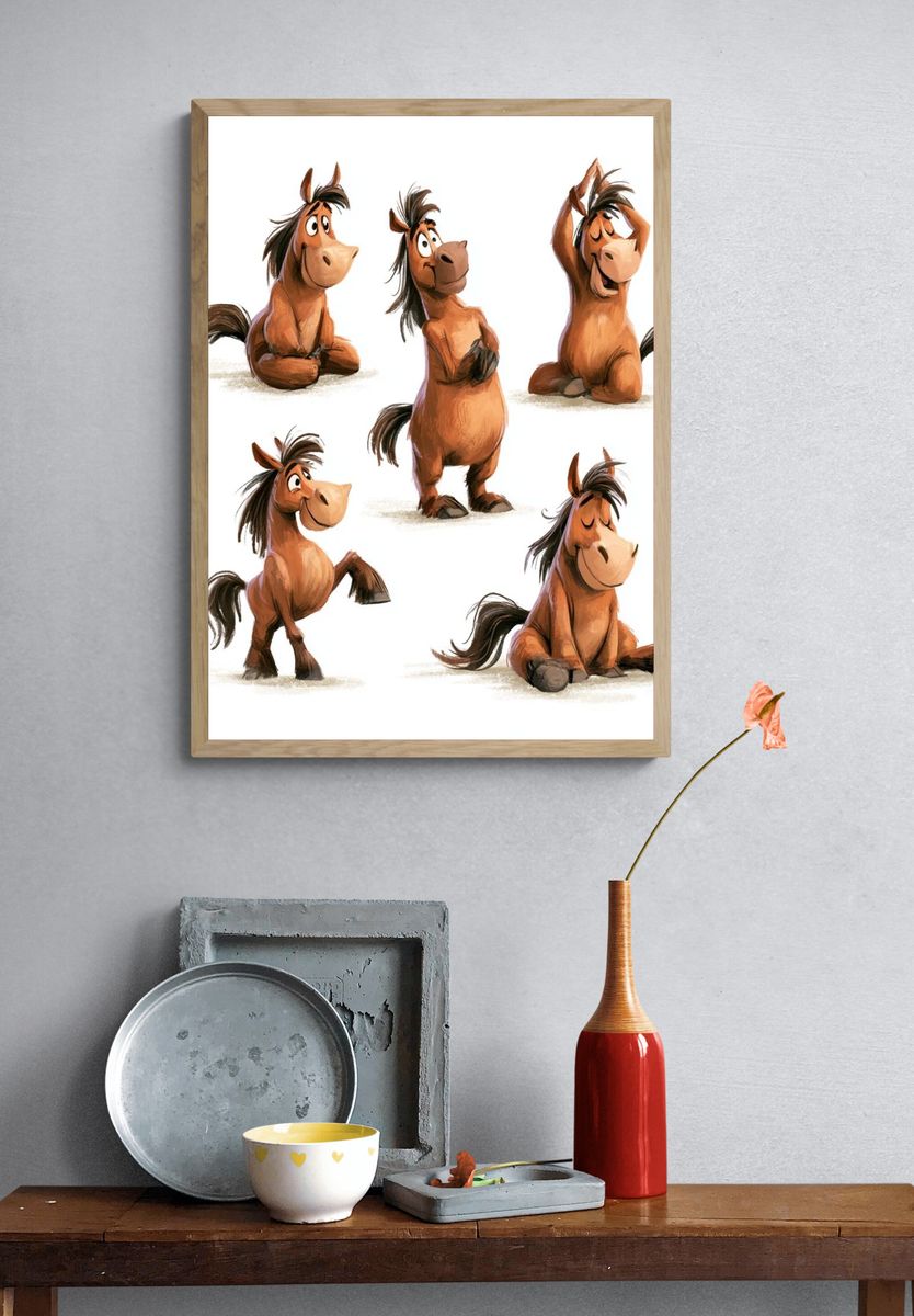 Playful Horse Character Illustration Poster. — room view 3