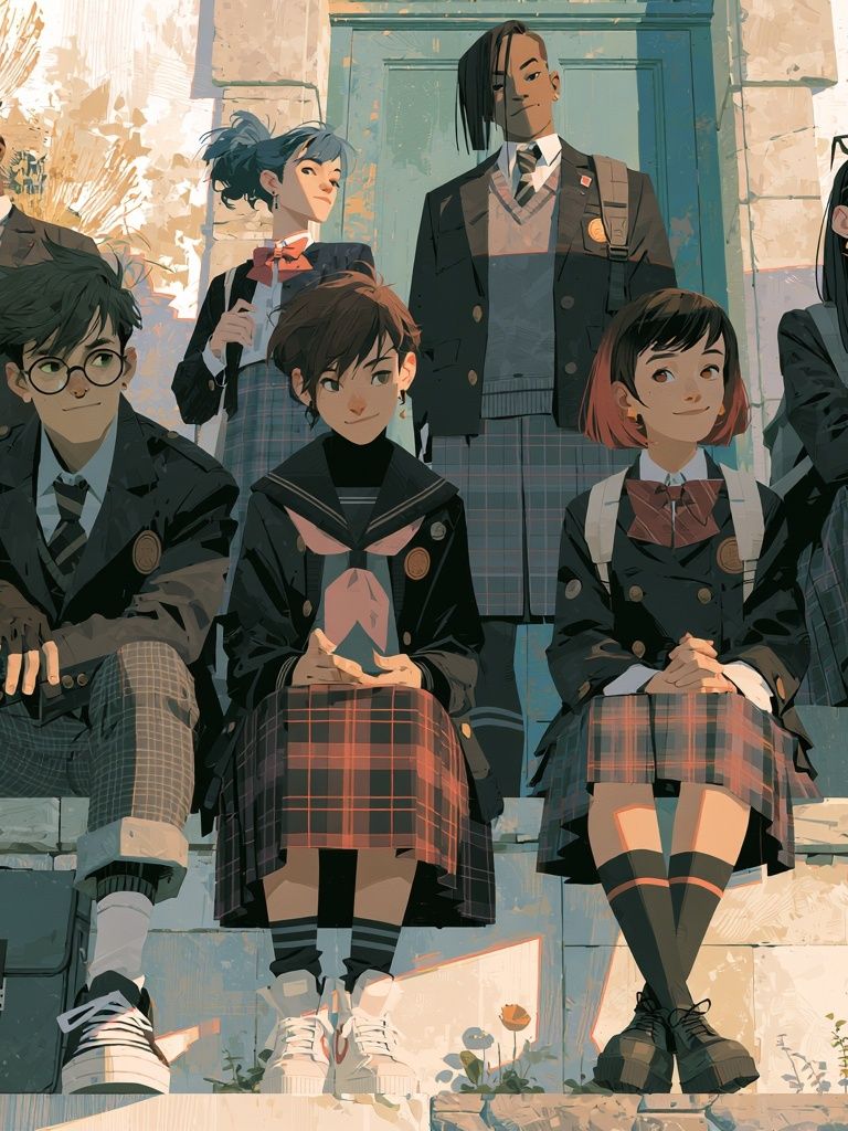 Anime School Friends Digital Art Poster. poster detail