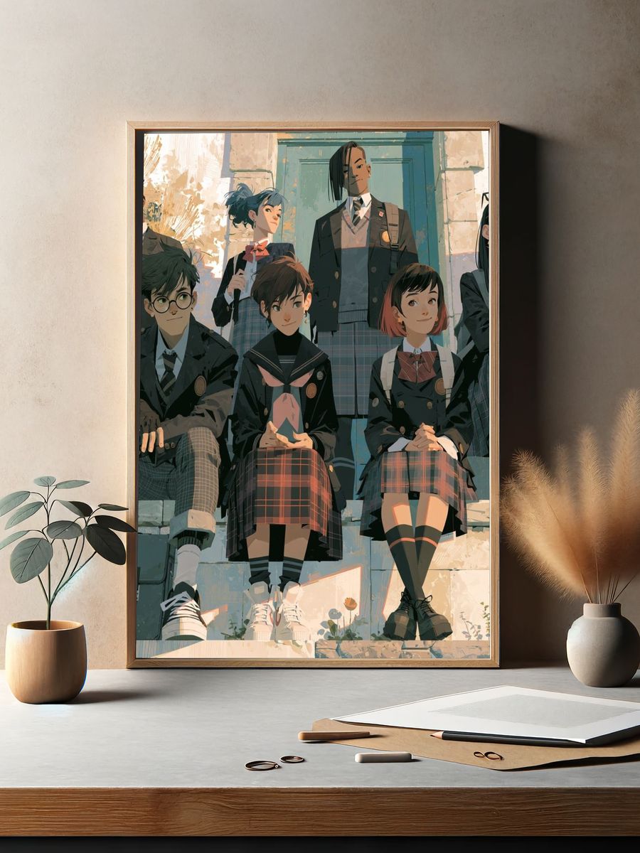 Anime School Friends Digital Art Poster. — room view 2