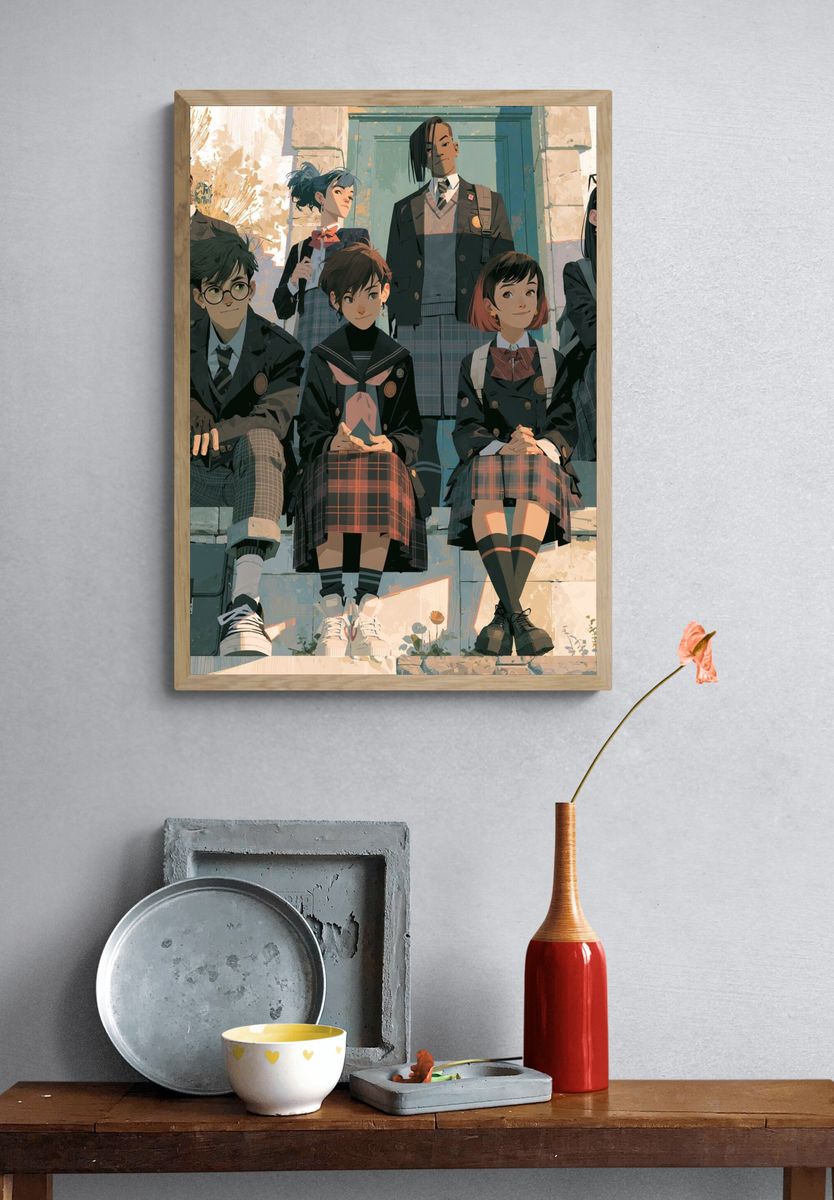 Anime School Friends Digital Art Poster. — room view 3