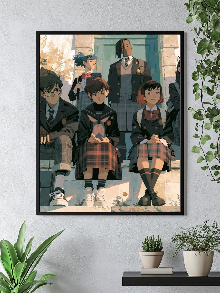 Anime School Friends Digital Art Poster. — room view 4