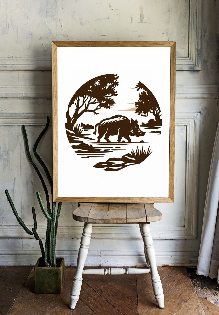Rhinoceros Silhouette Nature Print. room preview