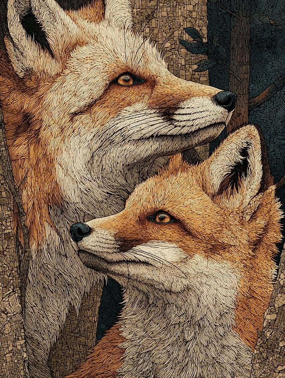 Fox Pair Illustration Poster. poster — animals art