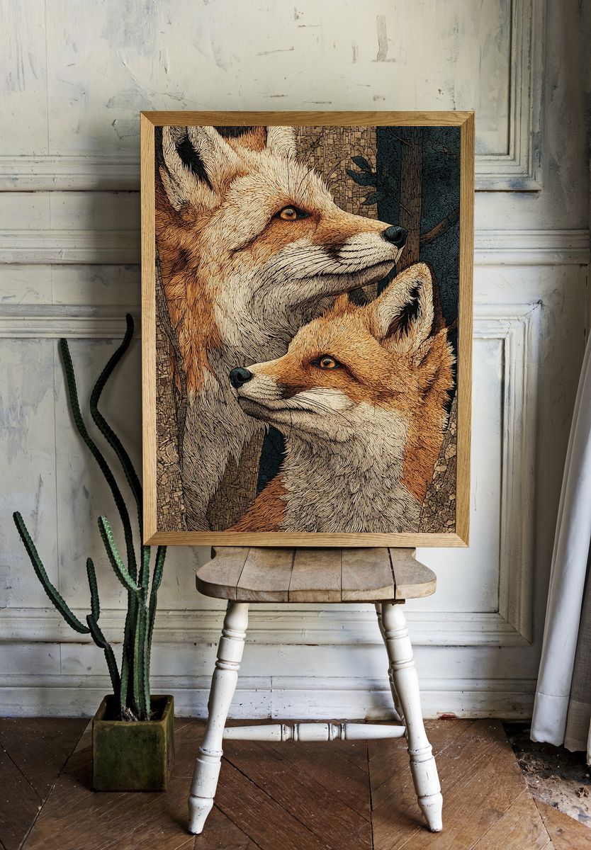 Fox Pair Illustration Poster. — room view 1