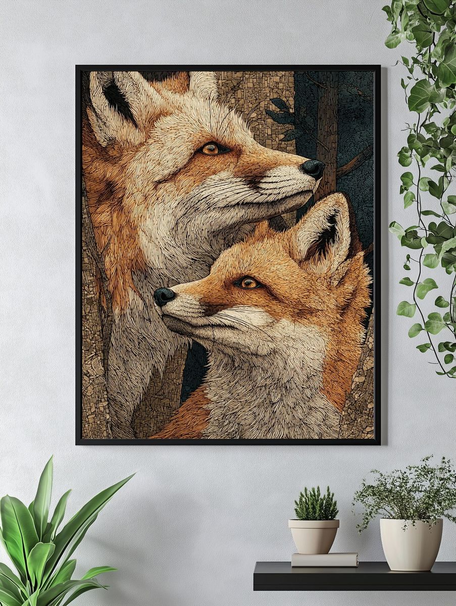 Fox Pair Illustration Poster. — room view 4