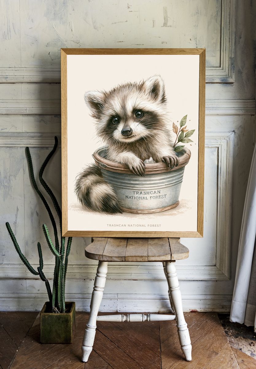 Trashcan National Forest Raccoon Print. — room view 1