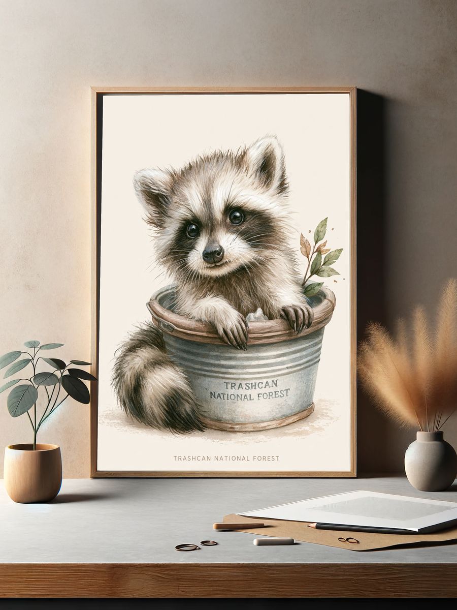 Trashcan National Forest Raccoon Print. — room view 2