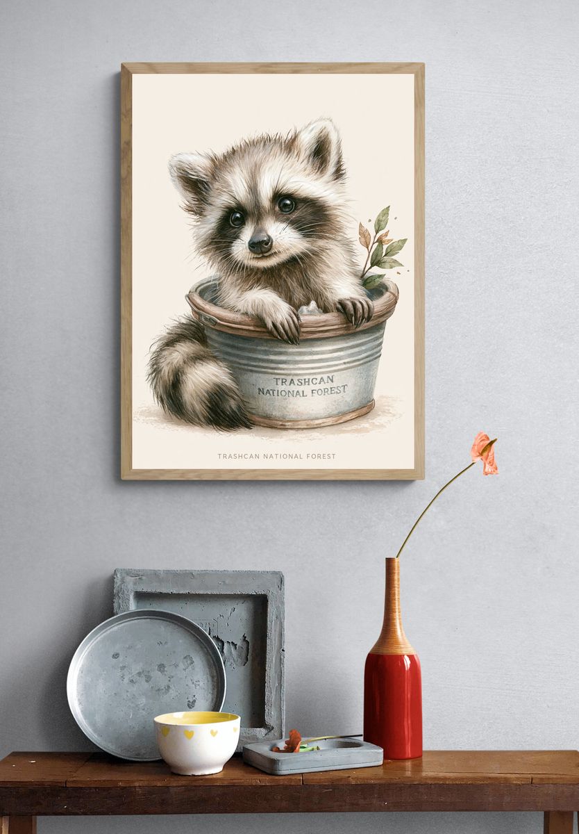 Trashcan National Forest Raccoon Print. — room view 3