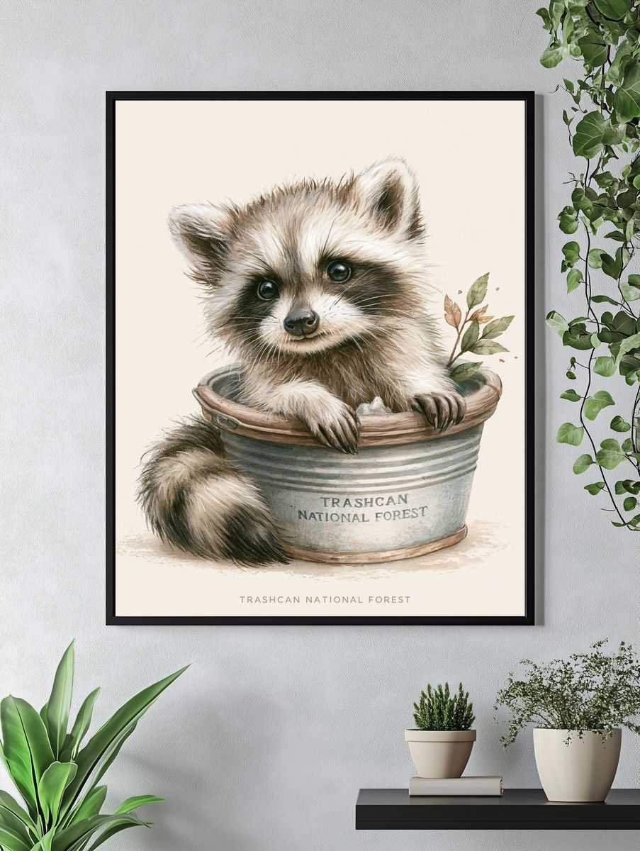 Trashcan National Forest Raccoon Print. — room view 4