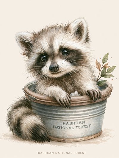 Trashcan National Forest Raccoon Print.
