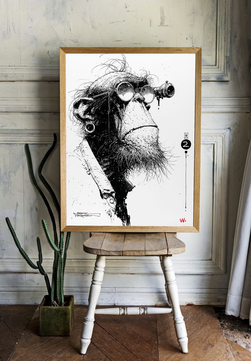 Ape Portrait Ink Print. room preview