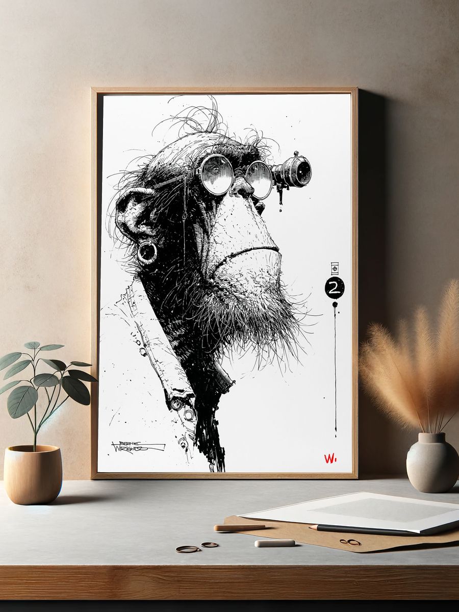 Ape Portrait Ink Print. — room view 2