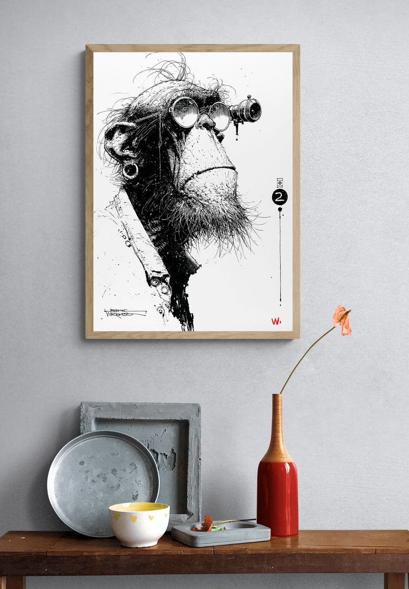 Ape Portrait Ink Print. — room view 3