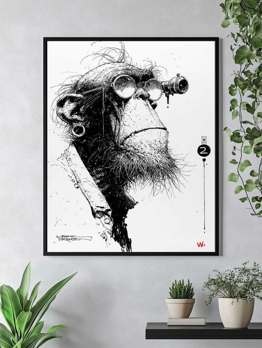 Ape Portrait Ink Print. — room view 4