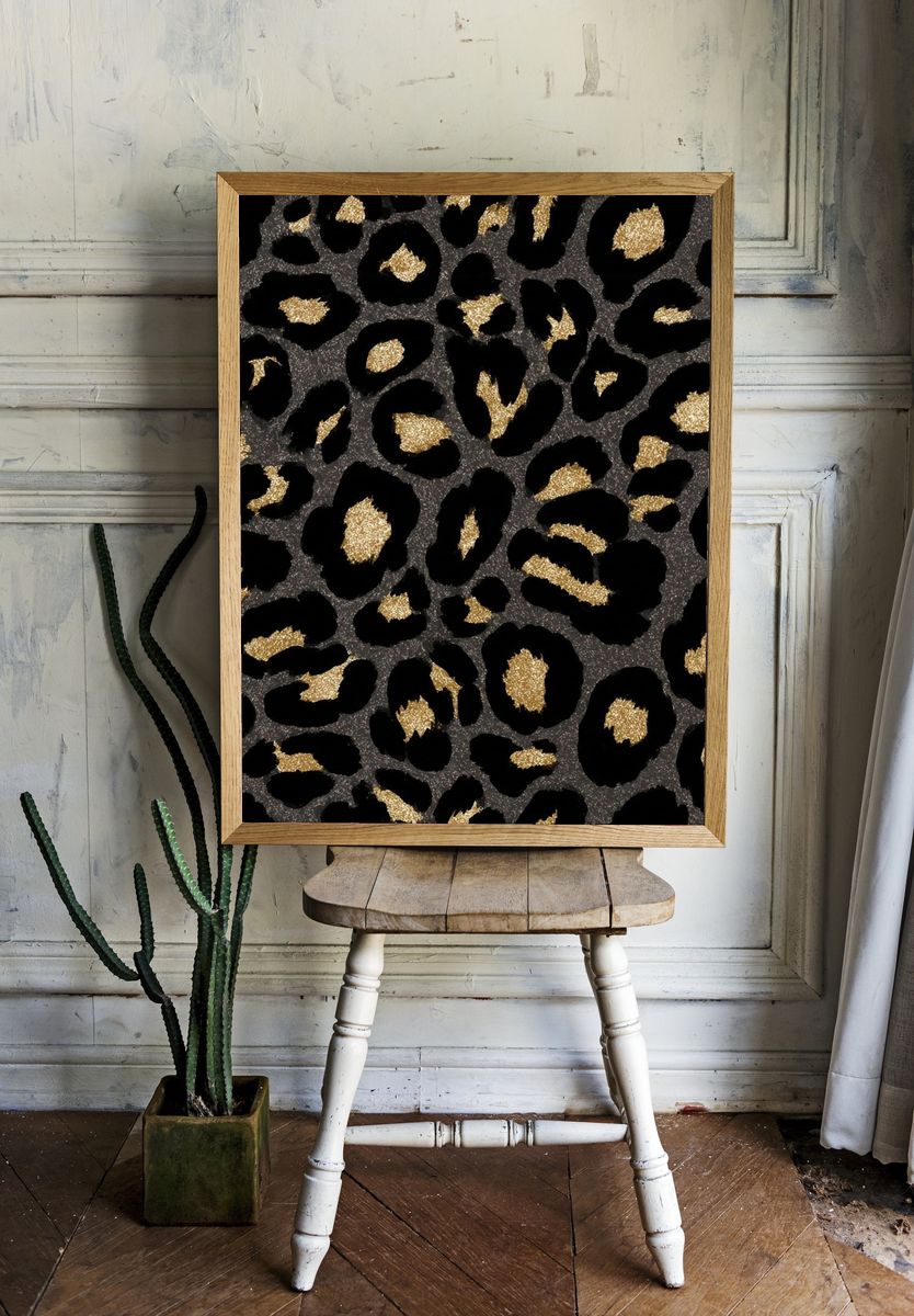 Black Gold Leopard Print Poster. room preview