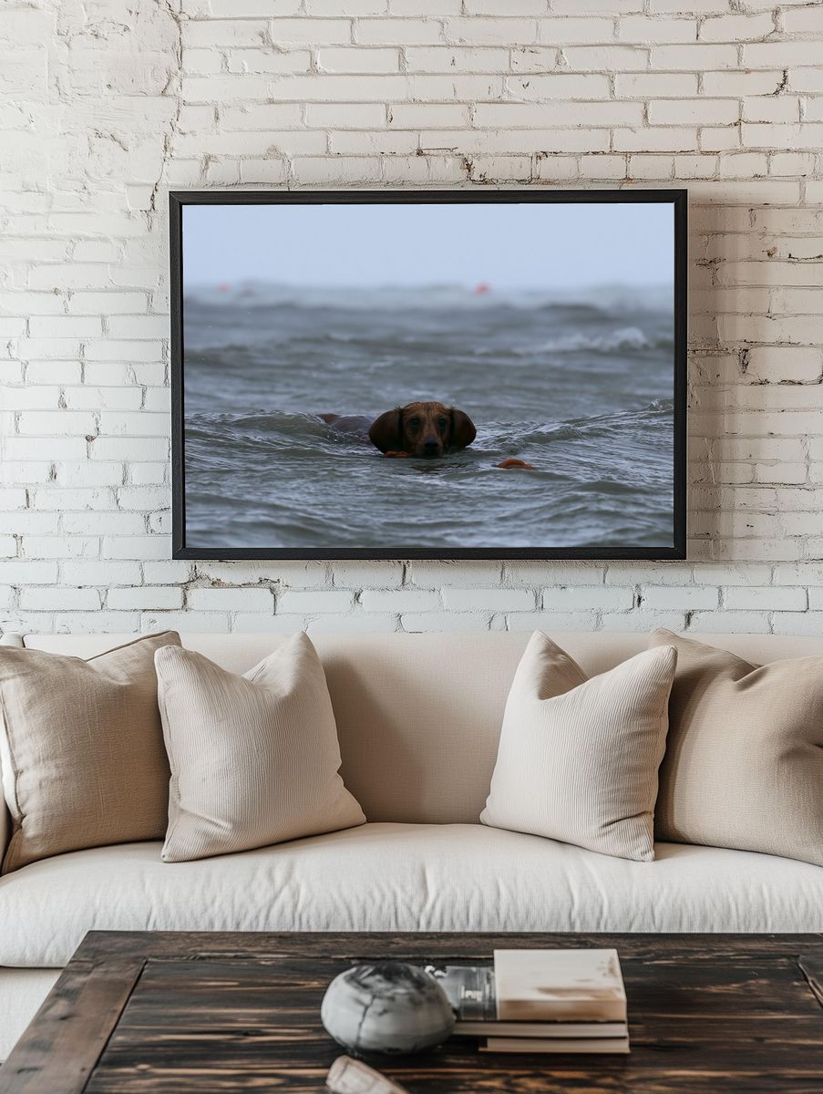 Dachshund in the Sea Photography Poster. room preview