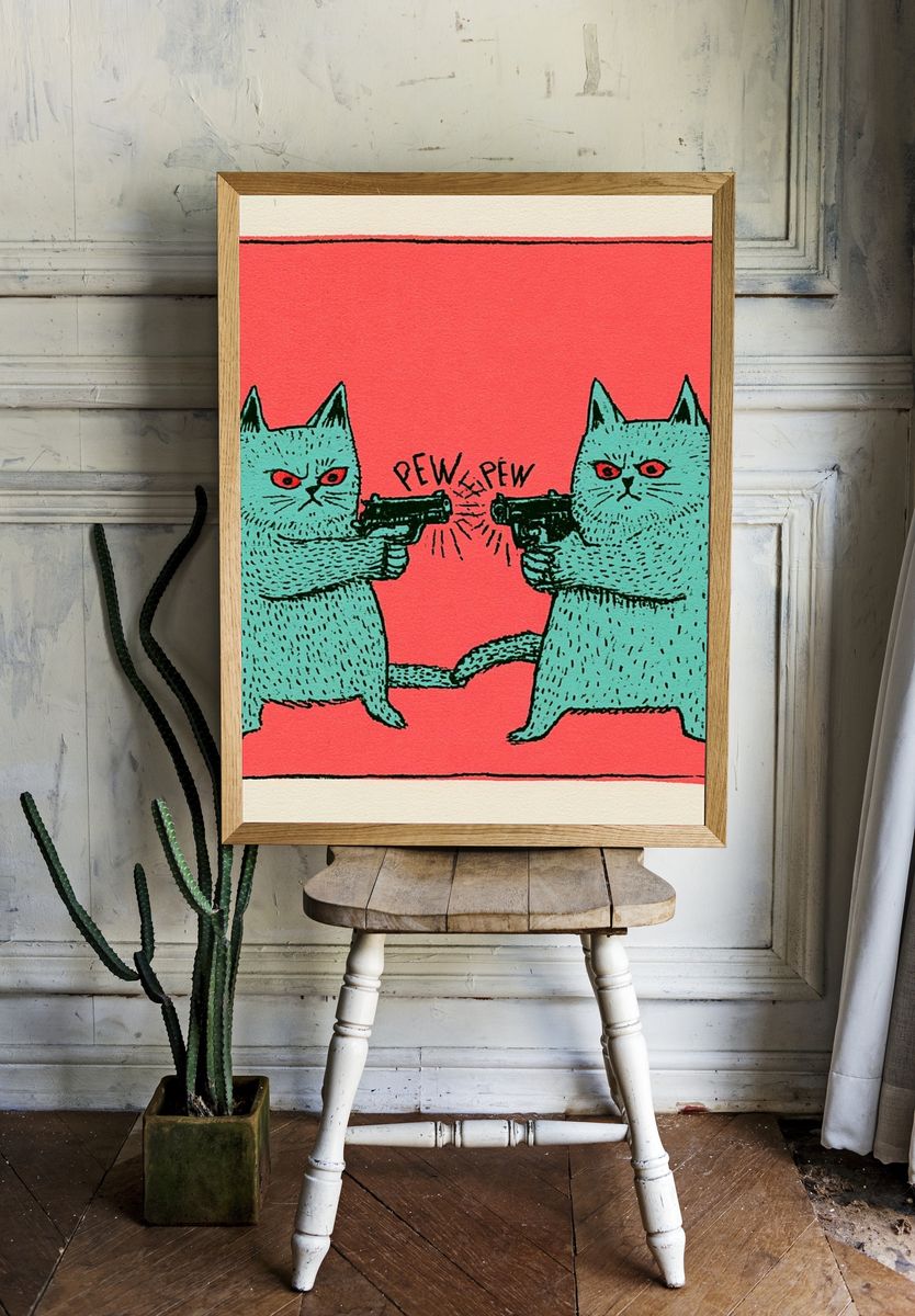 Pew Pew Cats Typography Poster. room preview