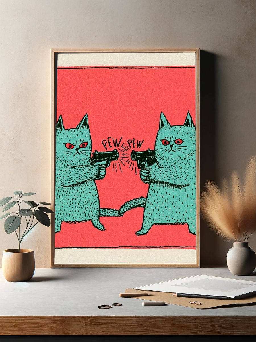 Pew Pew Cats Typography Poster. — room view 2