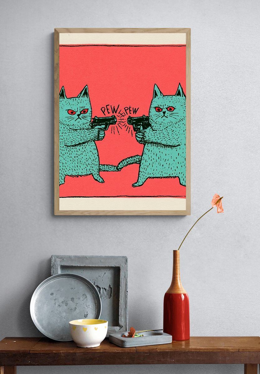 Pew Pew Cats Typography Poster. — room view 3