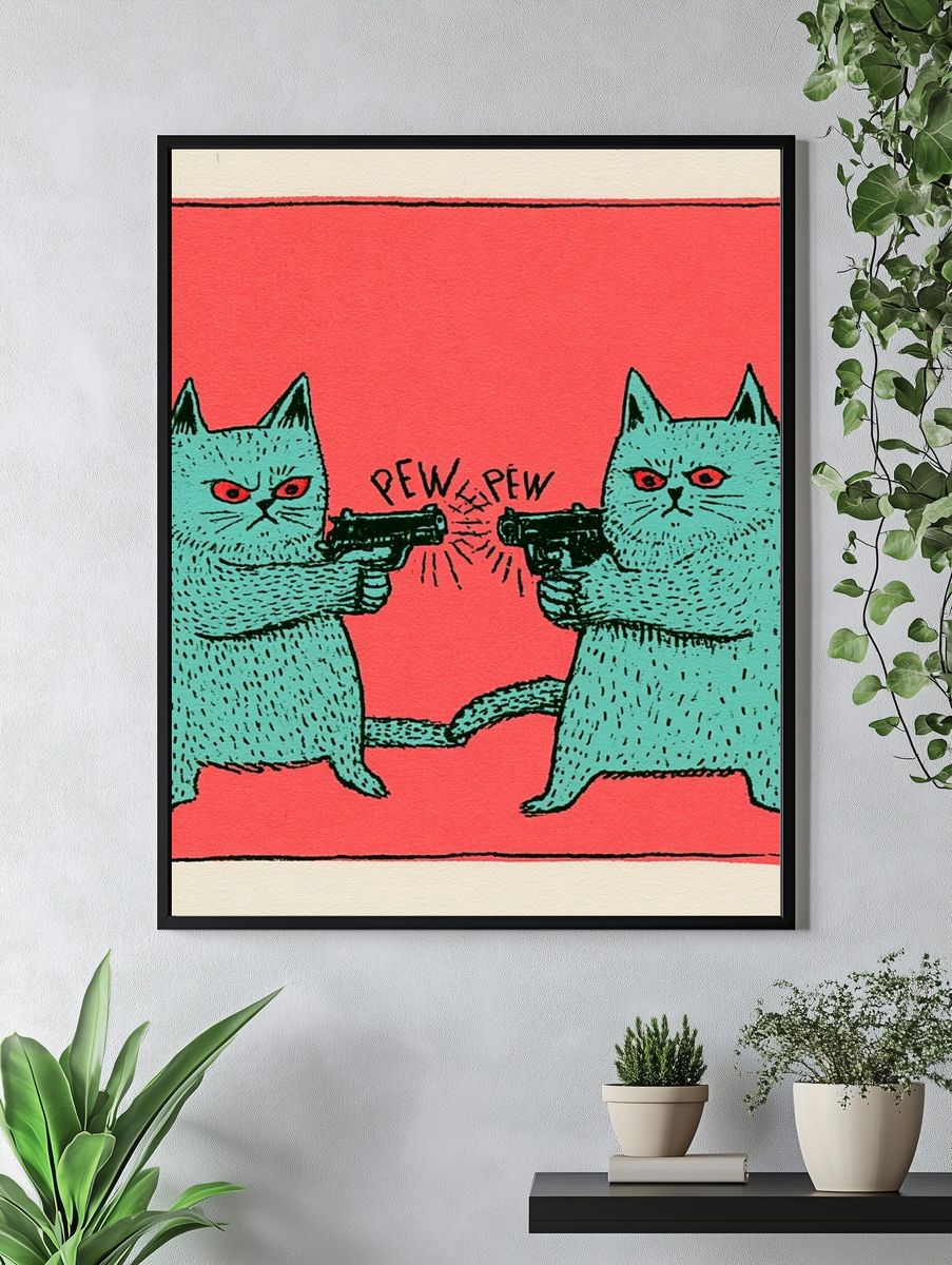 Pew Pew Cats Typography Poster. — room view 4