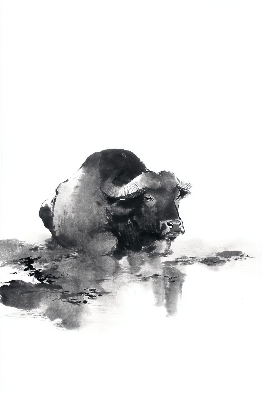 Water Buffalo Ink Poster. poster — animals art