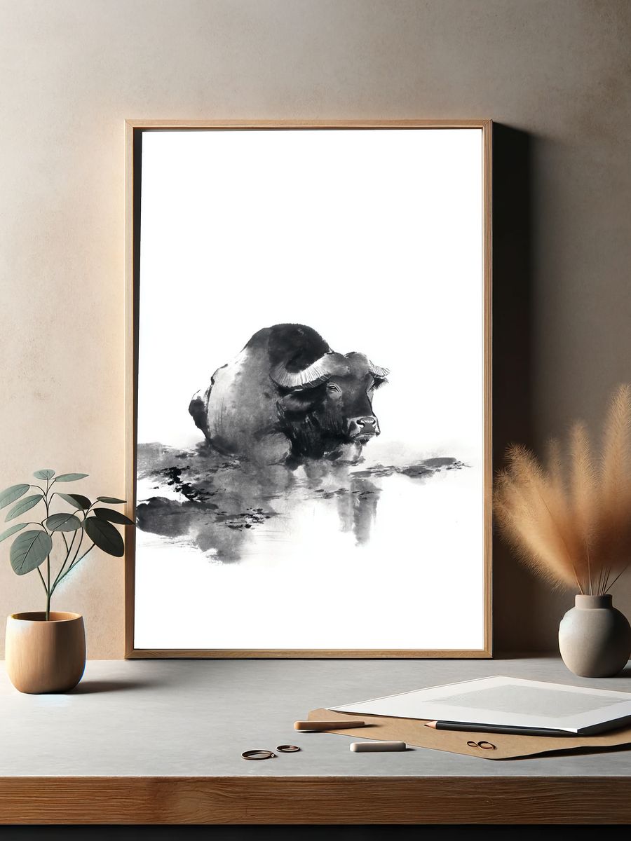 Water Buffalo Ink Poster. — room view 2
