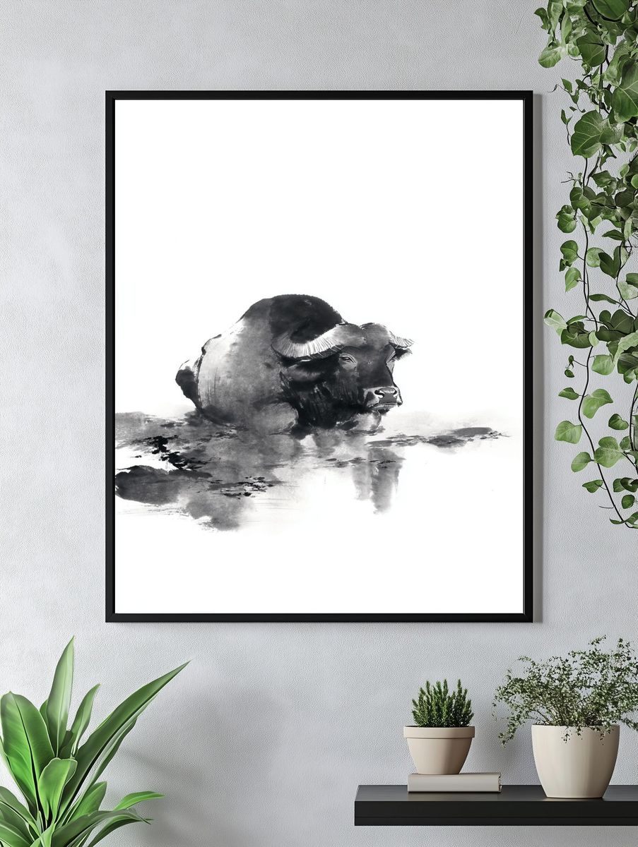 Water Buffalo Ink Poster. — room view 4