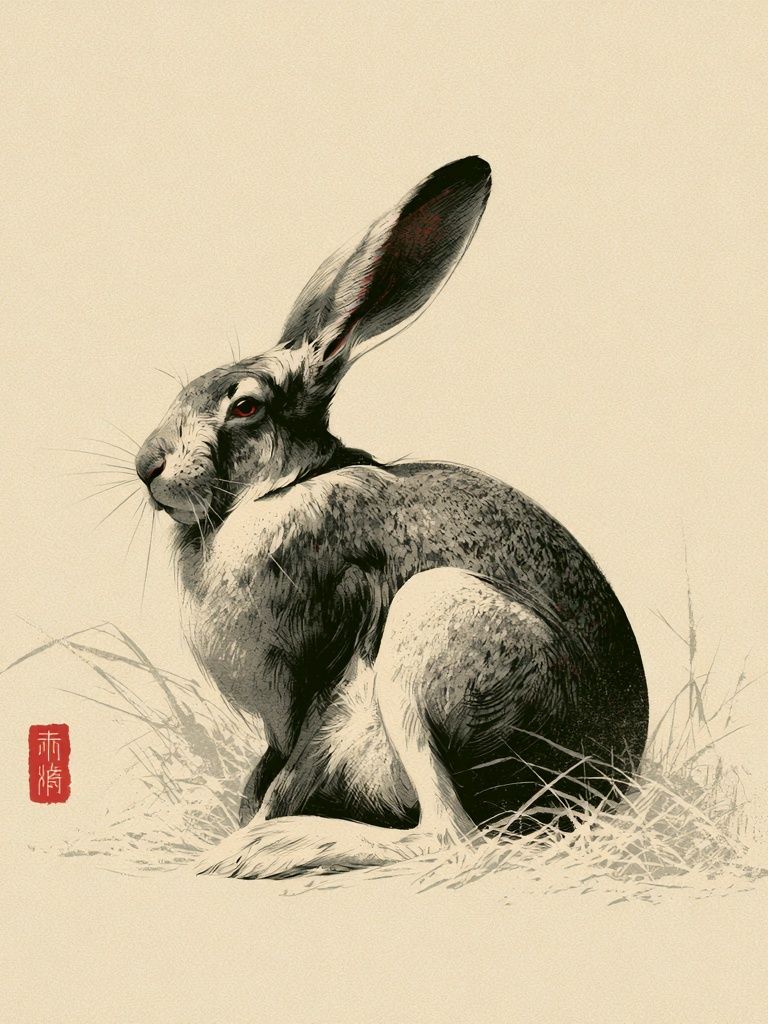 Hare Ink Illustration Poster. poster detail