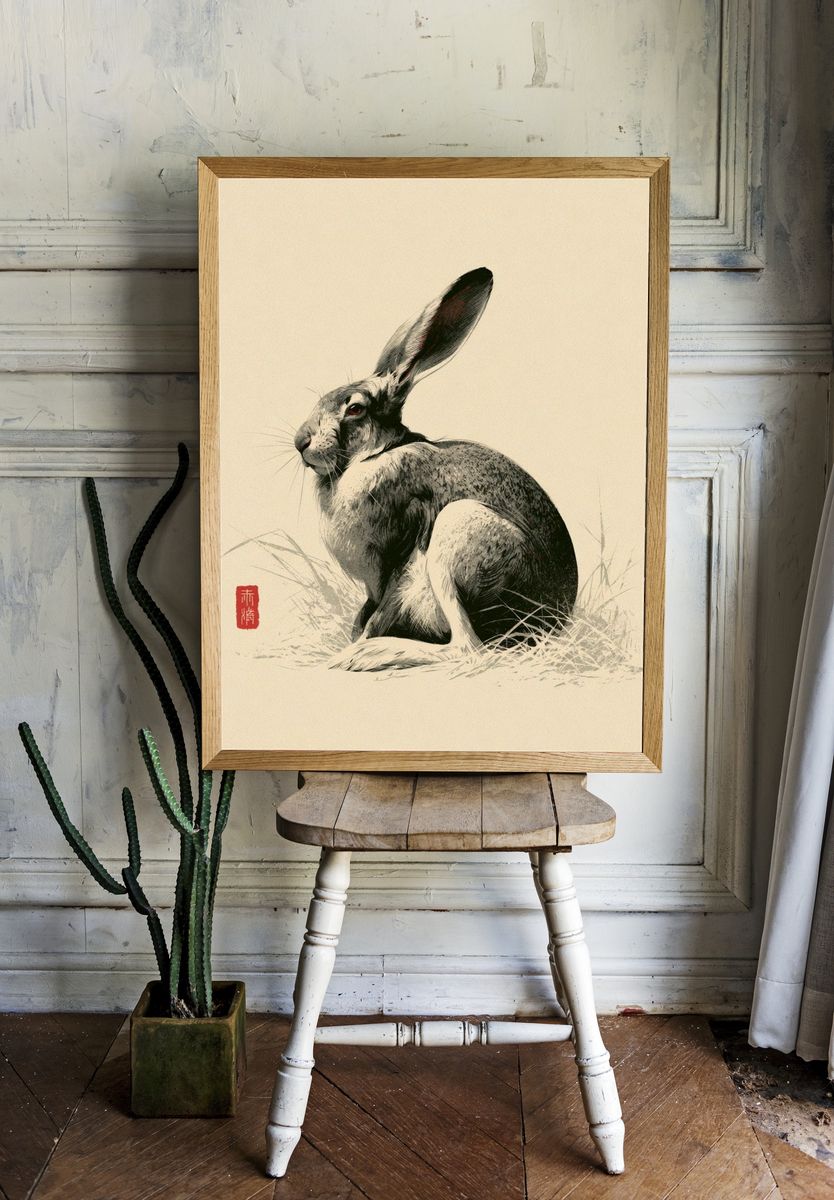 Hare Ink Illustration Poster. room preview