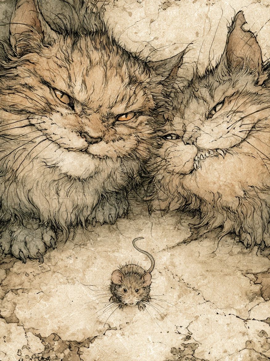 Cats and Mouse Illustration Poster. poster detail