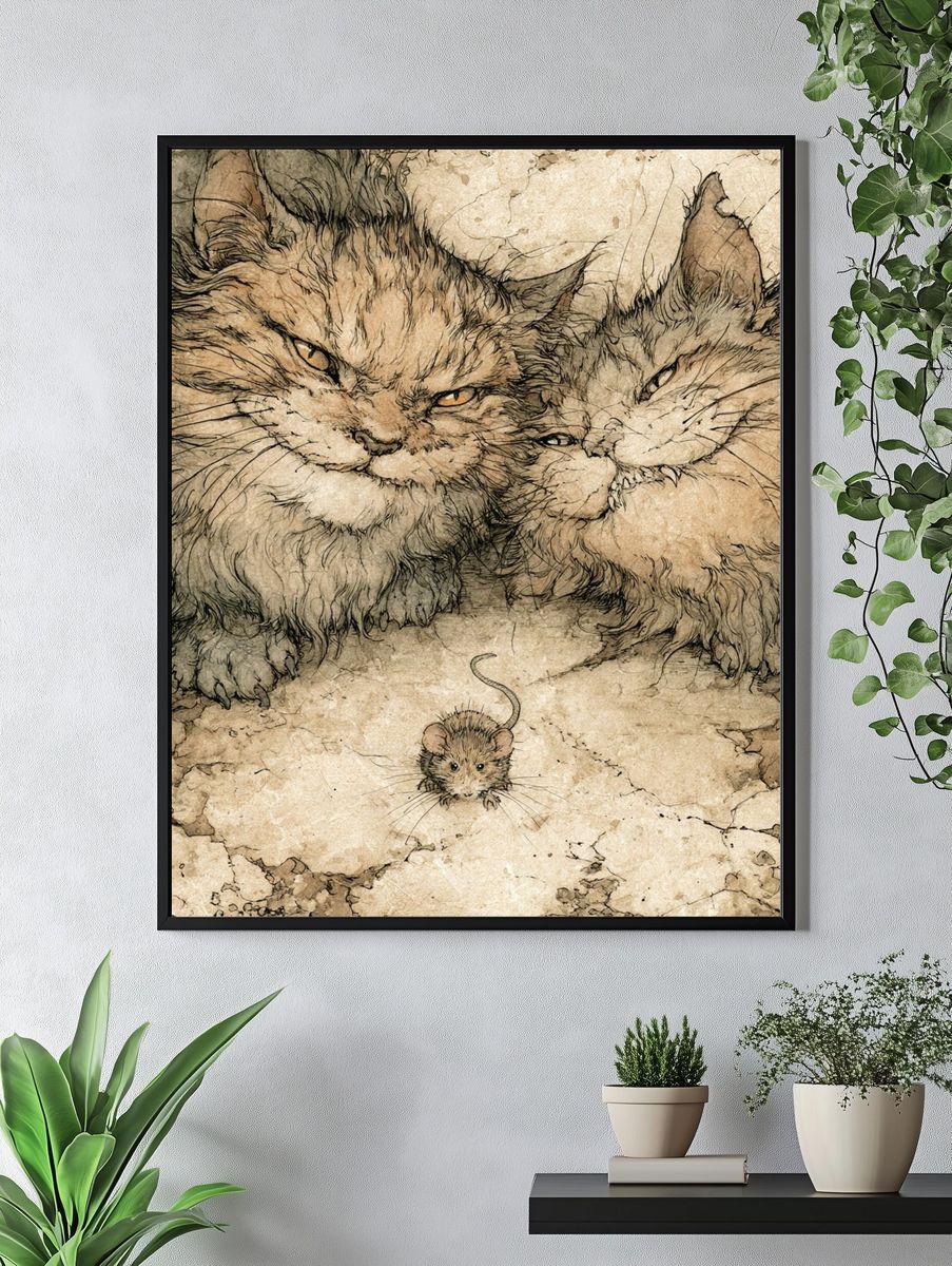 Cats and Mouse Illustration Poster. — room view 4