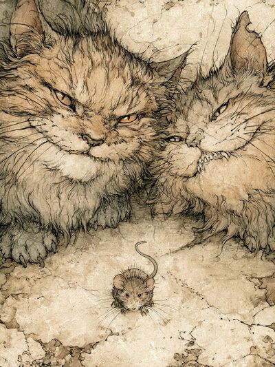 Cats and Mouse Illustration Poster.