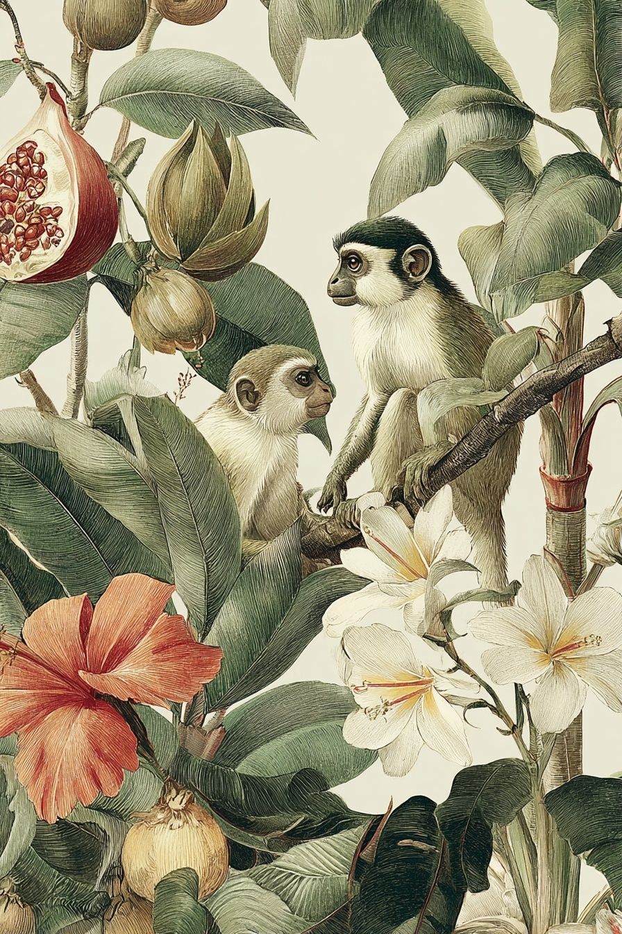 Tropical Monkeys Botanical Print. poster — animals art